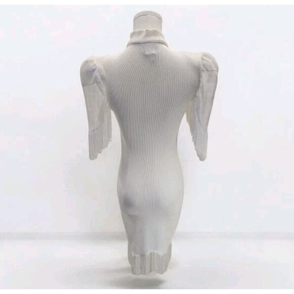 Vtg Joy USA White Ribbed Bodycon Dress Sz M Fringe Beaded Collar Dolly Parton - Picture 7 of 9